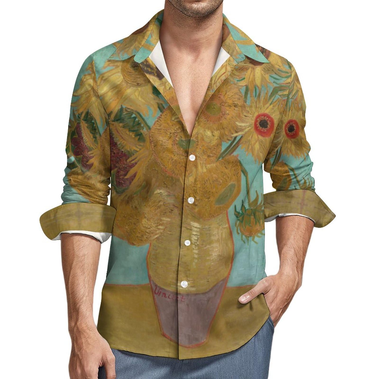 Amazon.co.jp: シャツ メンズ 長袖 ゴッホ ひまわり 総柄シャツ ビーチ