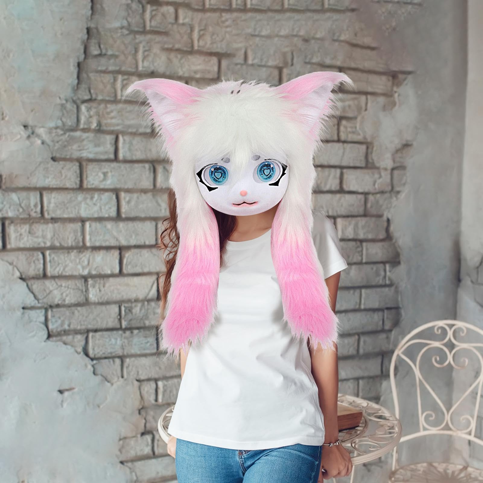 Generico Cabeza de animal – 61 cm – Cabeza de peluche | Cojín suave – Accesorio Cosplay Fiel 670 g Tocado de piel sintética con ojos grandes y orejas esponjosas, perfecto para fiestas de Halloween