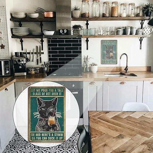 Miniatura 7 de Letreros decorativos de gato negro, regalos para amantes de los gatos, letreros de bar, Let Me Pour You A Tall Glass of Get Over It Bar Decor de 12