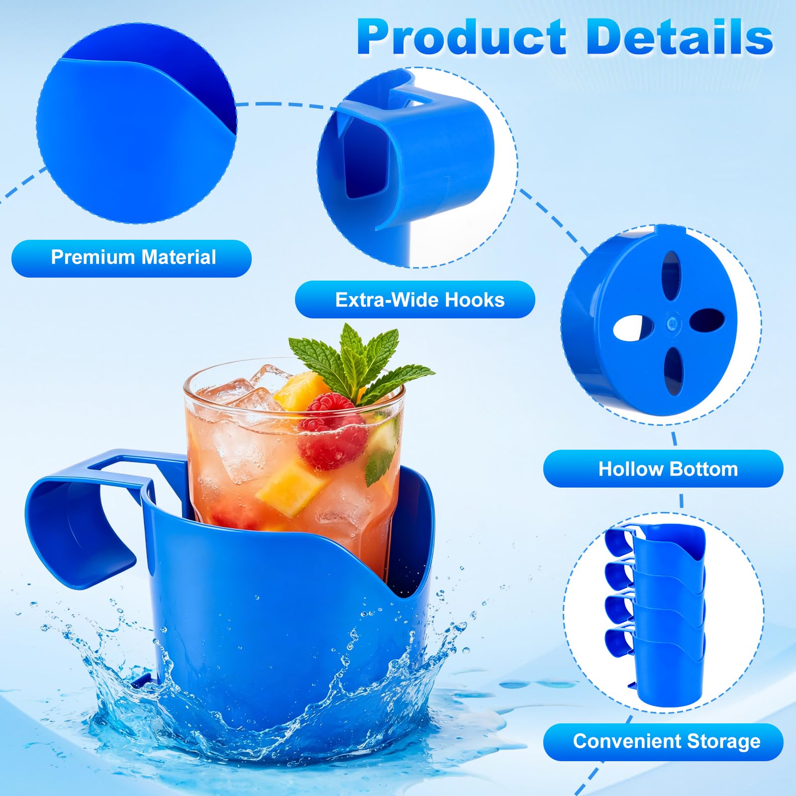 Lot de 4 porte-gobelets de piscine Poolside - En plastique - Refroidisseur de caisse à bière - Pour piscine - Support suspendu - Accessoires de piscine pour piscine hors sol