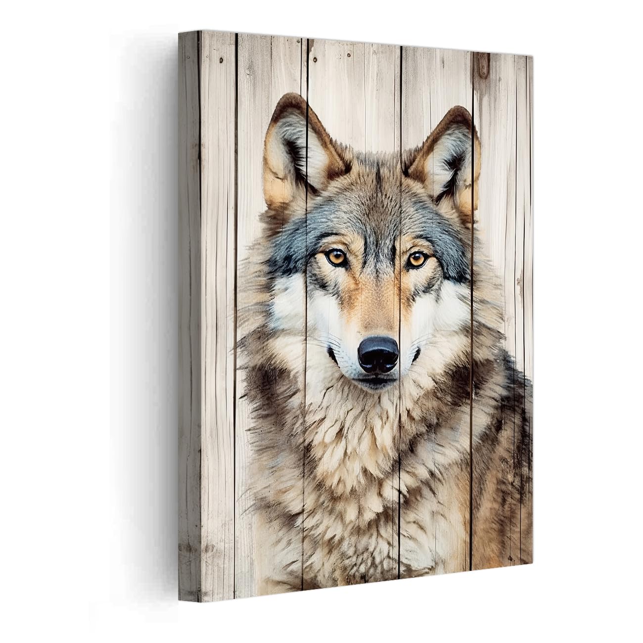 PBXBJY Wolf Canvas Wall Art Animal Portrait Poster Prints Forest Wolf Painting Pictures Retro Wildlife Artwork Rustic Farmhouse Kitchen Decor Framed (