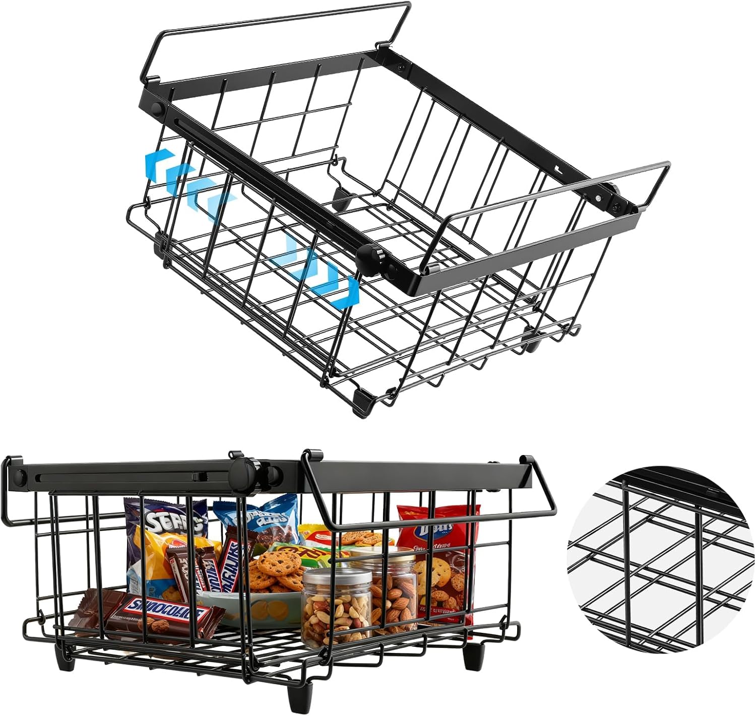 Expandable Stackable Freezer Organizer Bins – 2 Pack Metal Baskets