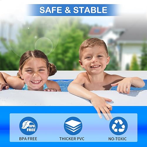 Miniatura 3 de Piscina inflable grande de 145 x 74 x 22 pulgadas, piscina infantil extragrande con parche de reparación, piscina familiar para patio trasero,