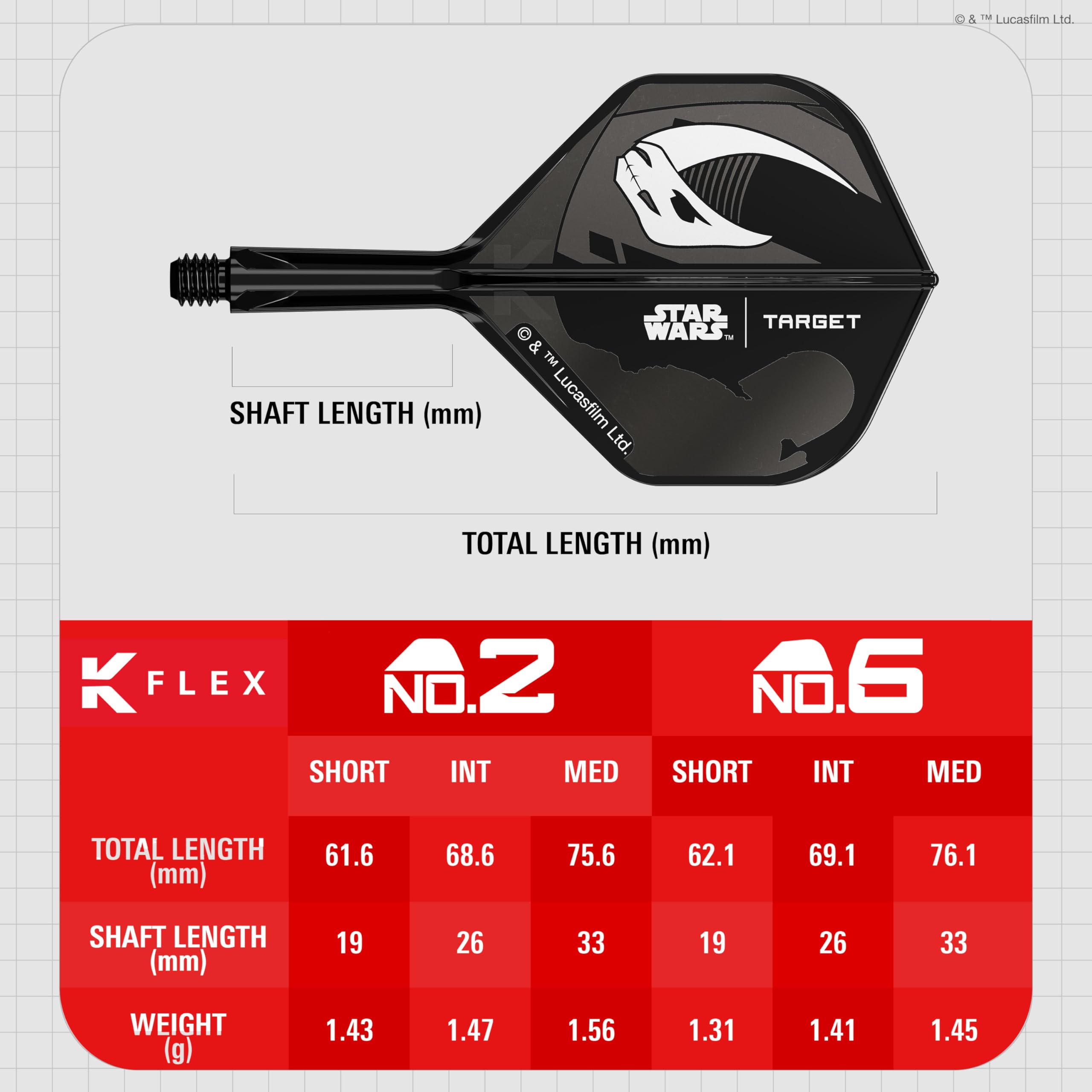 Target Darts Star Wars Mandalorian K Flex Intégré Fléchette Ailettes et Arbres | Personnage Inspiré Lot de 6 K-Flex, N° 2 et N° 6 | Court, Intermédiaire et Moyen Disney Kflex Accessoires - 4