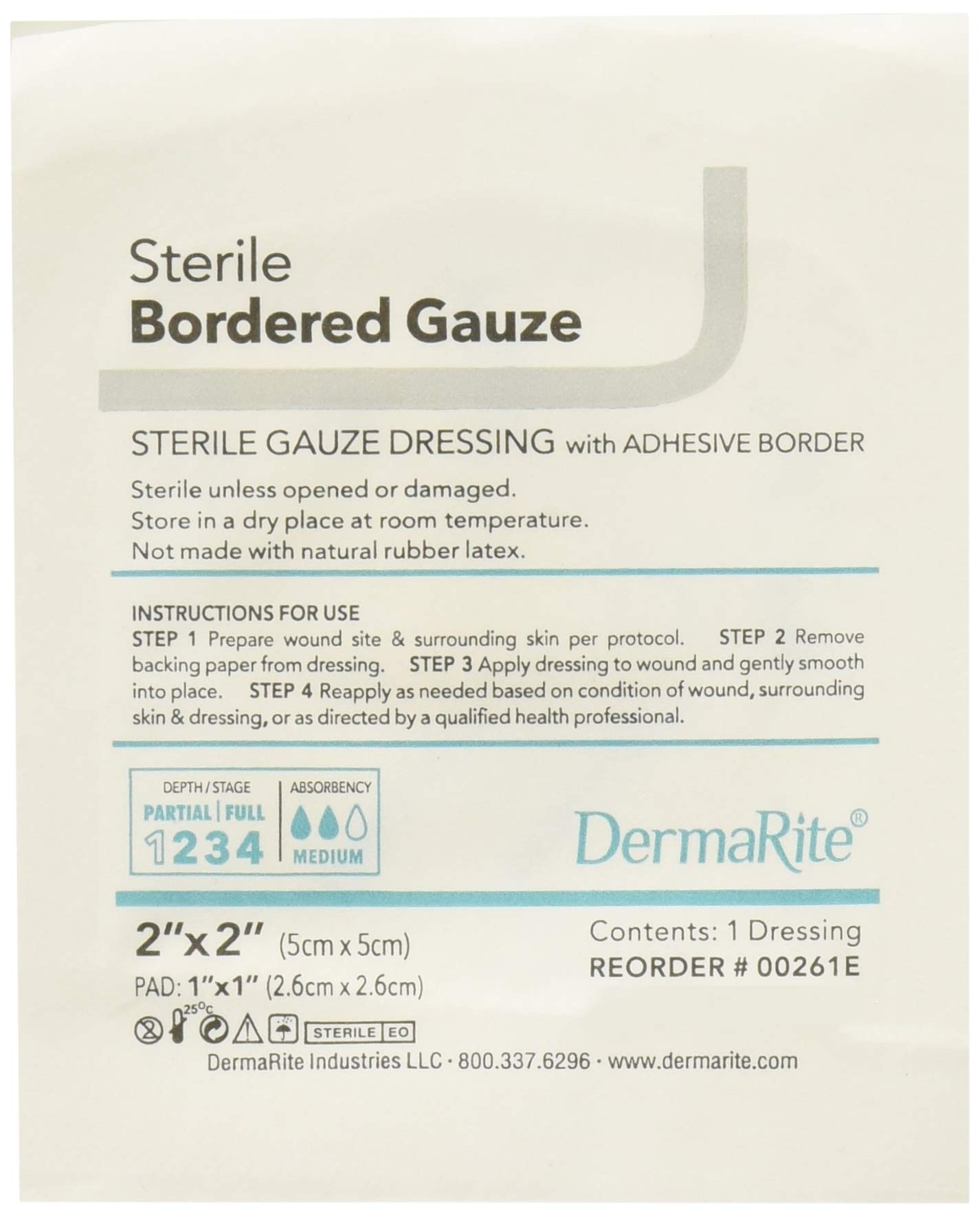 DermaRiteIndustries Sterile Bordered Gauze Dressing, 2x2, 50 Count