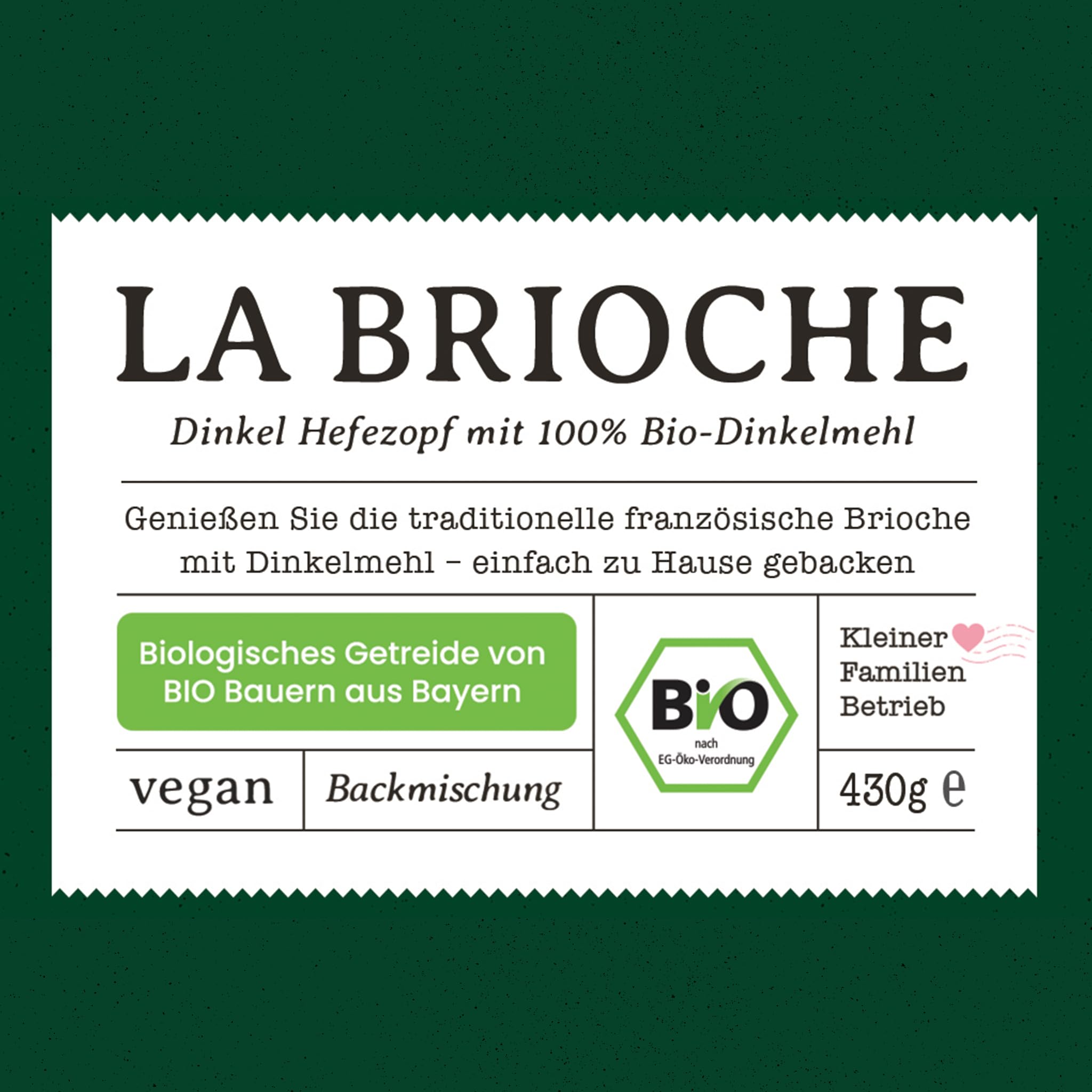 Bio Dinkel Brioche Backmischung – 100 % Dinkelmehl, ohne Weizen – für Zimtschnecken, Hefezopf, Osterzopf & süßes Hefegebäck – für Ofen & Brotbackautomat – Bake with Love – 10er Pack