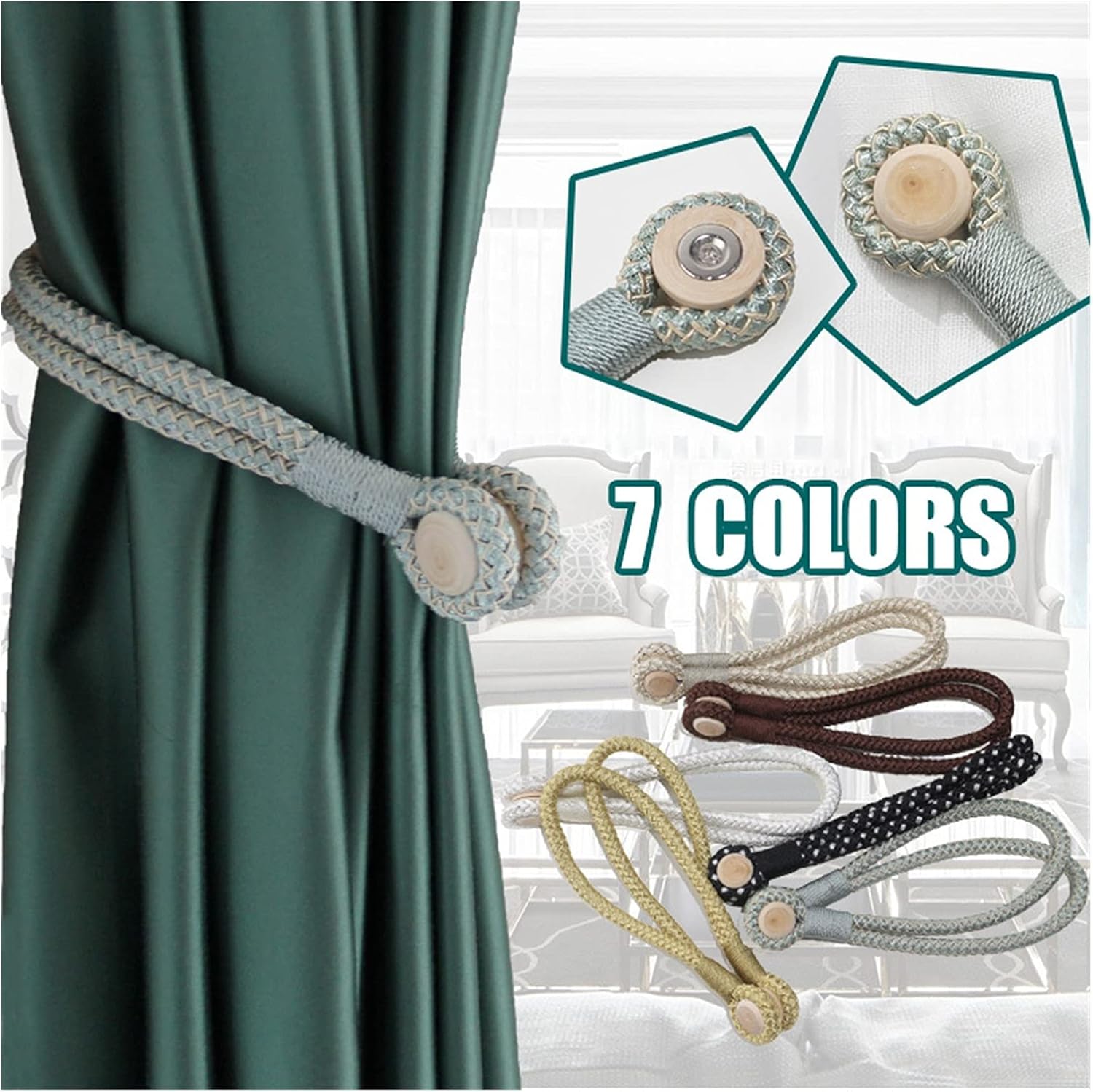 Tie Backs for Curtains,Curtain Tie Backs 4 Pcs Magnetic Curtain Holdback Curtain Holder Clip Rope Strap Buckle Tiebacks Tieback Holder Curtain Tieback Accessories (Color : Brown, Size : 48cm)