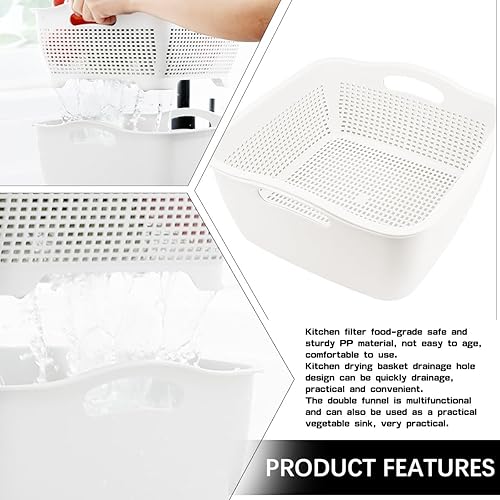 Miniatura 3 de Cesta de drenaje de doble capa, cesta de plástico para lavar frutas, verduras, cesta de almacenamiento de alimentos, fregaderos apilables de