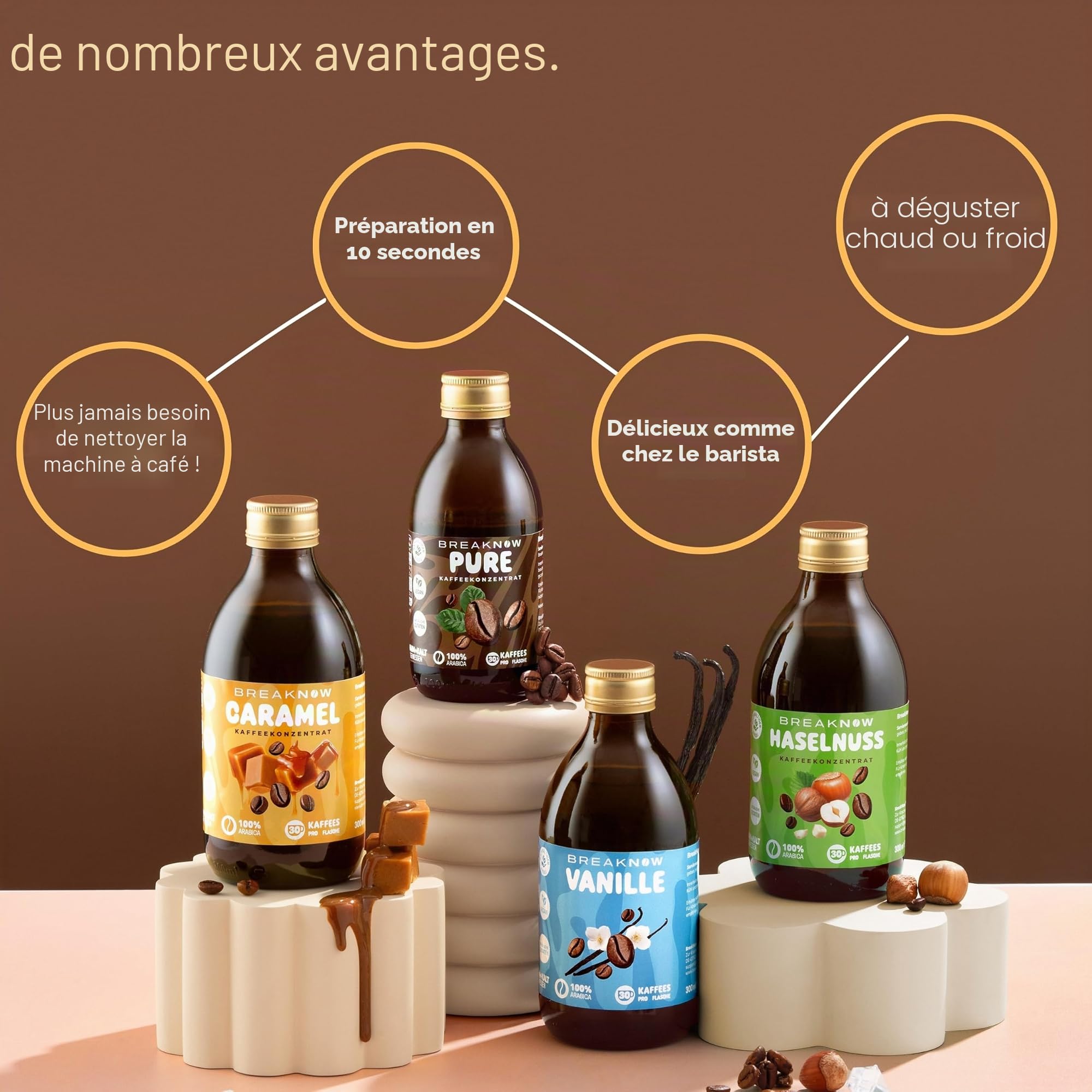 BreakNow Caramel Macchiato - Concentré de Café Glacé avec Arôme de Caramel - Sirop pour Cappuccino, Frappé - Prêt en 10 Secondes - 1 Bouteille = 30
