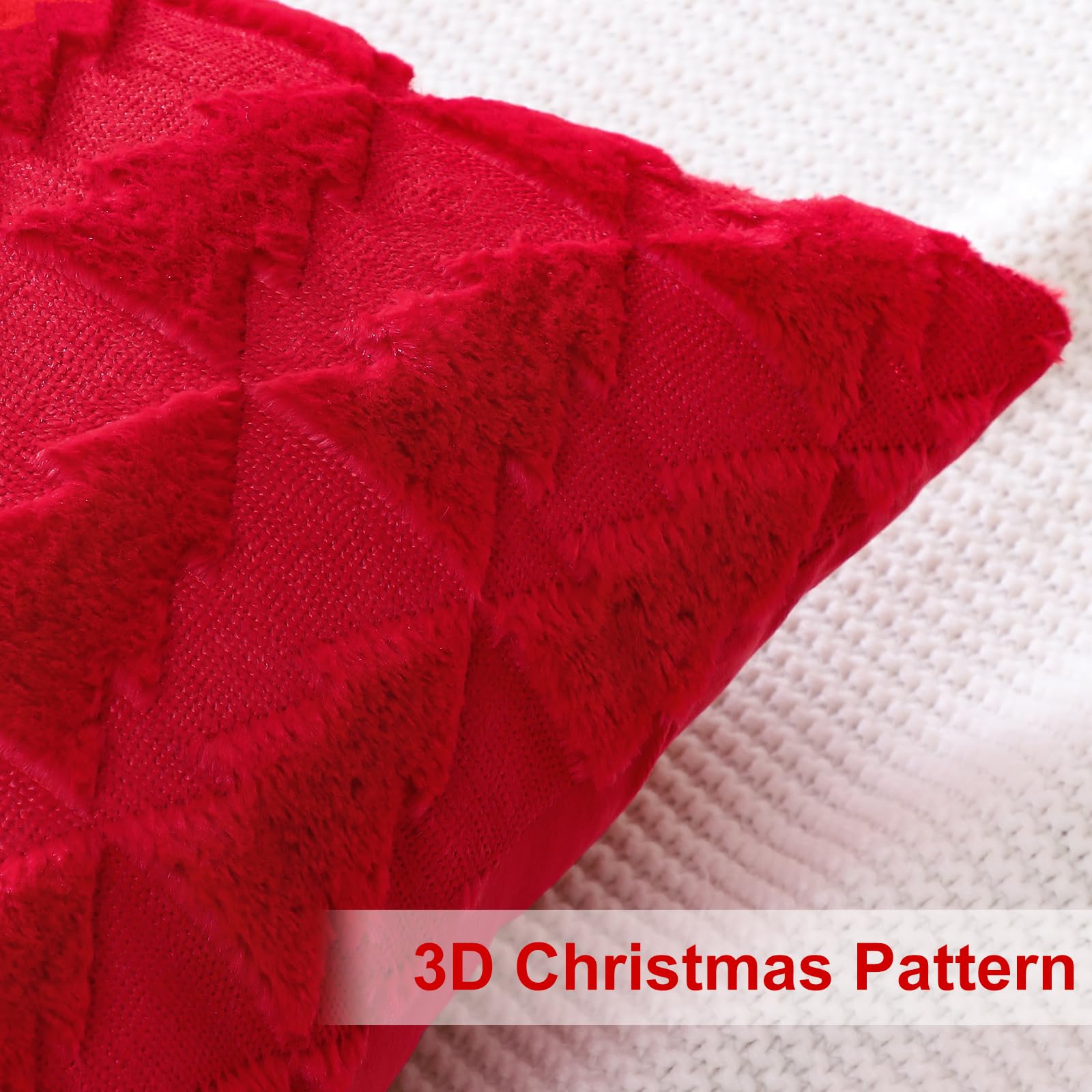 Artscope Set of 2 Xmas Soft Plush Short Wool Velvet Decorative Cushion Covers 60x60cm Square Luxury Style Throw Pillow Covers Pillow Shell for Sofa Bedroom Christmas Tree Red - Image 3