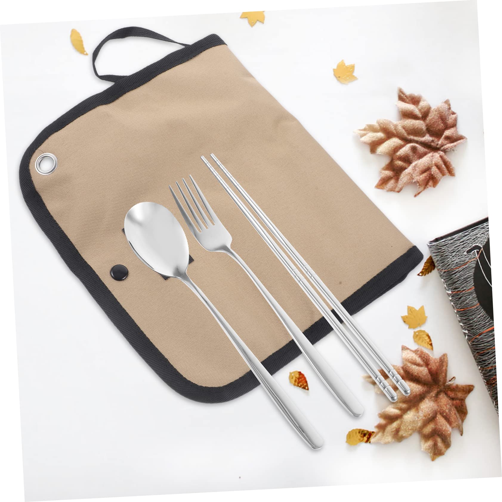 Toyvian Set Posate da Campeggio in Acciaio Inossidabile Borsa di Stoccaggio, Kit Utensili Portatili per Escursioni, Picnic e Attività Outdoor