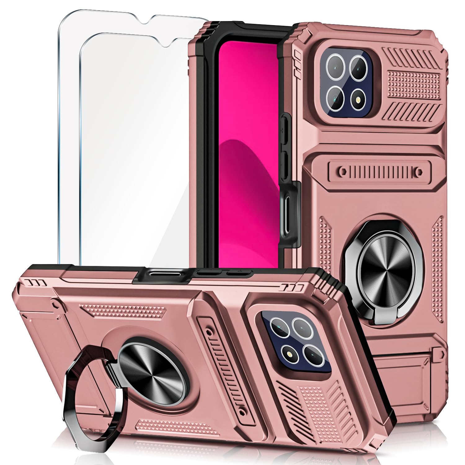 Lokyoo for T-Mobile REVVL 7 5G Case, with 2 Pack Tempered Glass Screen Protector, [with Card Holder], Kickstand with Magnetic Car Mount, Dual Layer