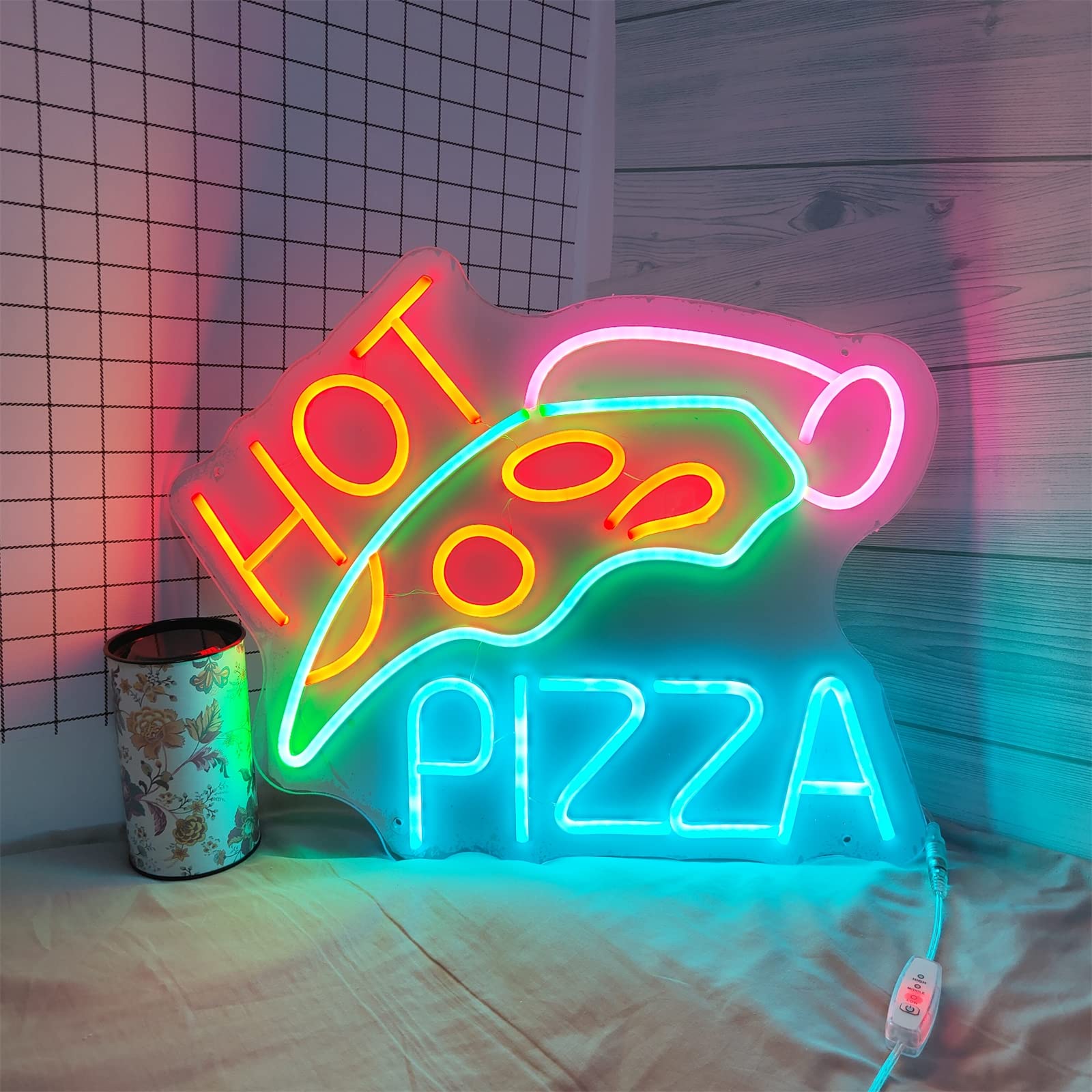 Letrero de neón LED para pizza, luces de neón comerciales enchufables personalizadas con atenuador remoto, para pizzería de comida rápida en un centro comercial, decoración regulable colgante,50x41cm