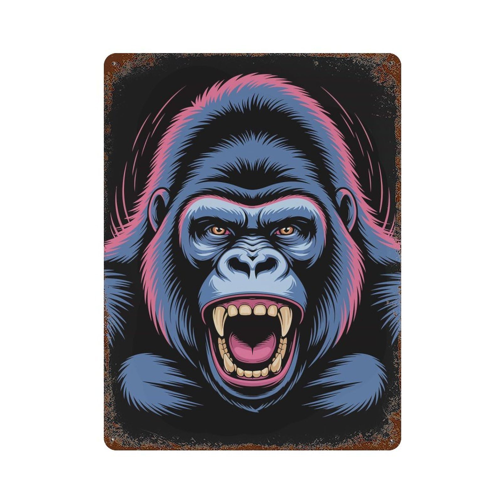 Vintage Rust Metal Sign Angry Gorilla Illustration 15.7"x11.8", Shabby Chic Decor for Cafe, Home Bar And Lounge Decor