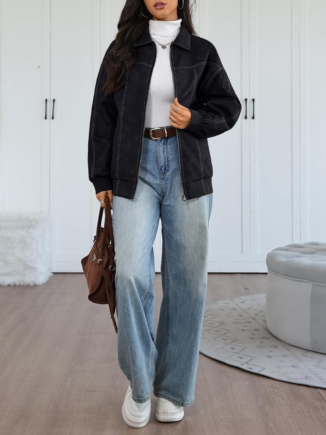 Trendy Queen Womens Leather Jackets Oversized Zip Up Motorcycle Bomber Jackets Fall Fashion Outfits Winter Clothes 2026 - Image 5