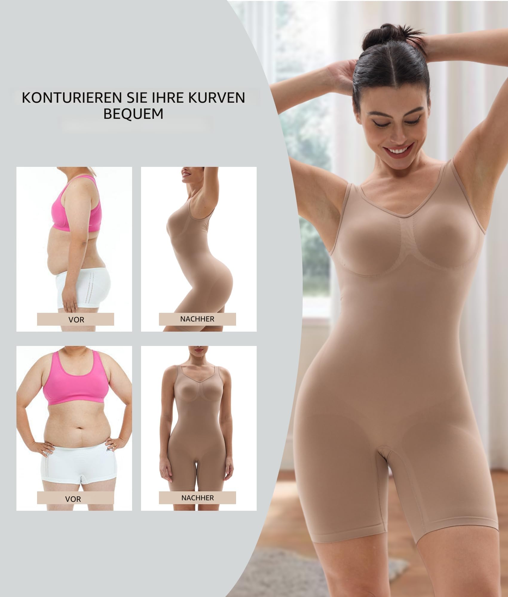 SHAPERX Shapewear Damen Bauchweg Stark Formend Body Shaper Overall-Shorts Abnehmen Shaping Bodysuit