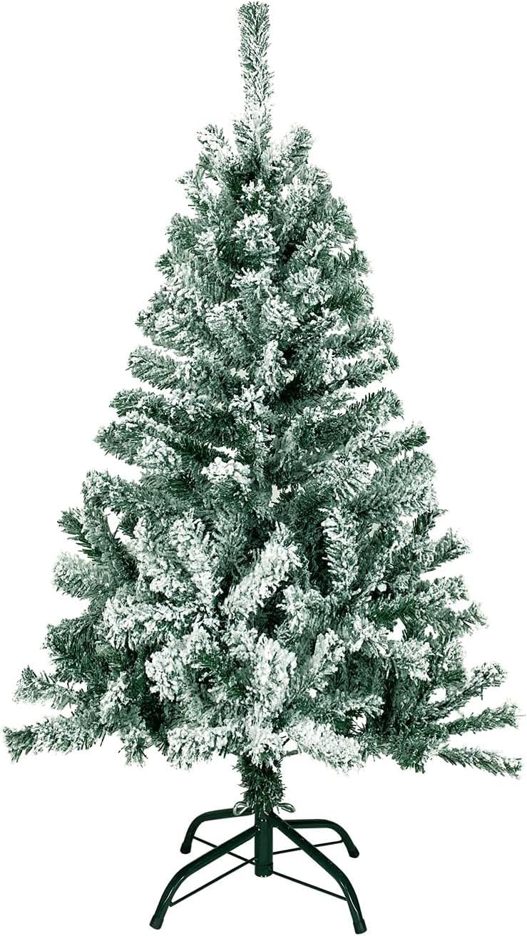 MTB 4 Feet Hinged Artificial Flocked Snow Pine Christmas Tree with Metal Stand, 240 Tips Recycled PVC Plastic, White