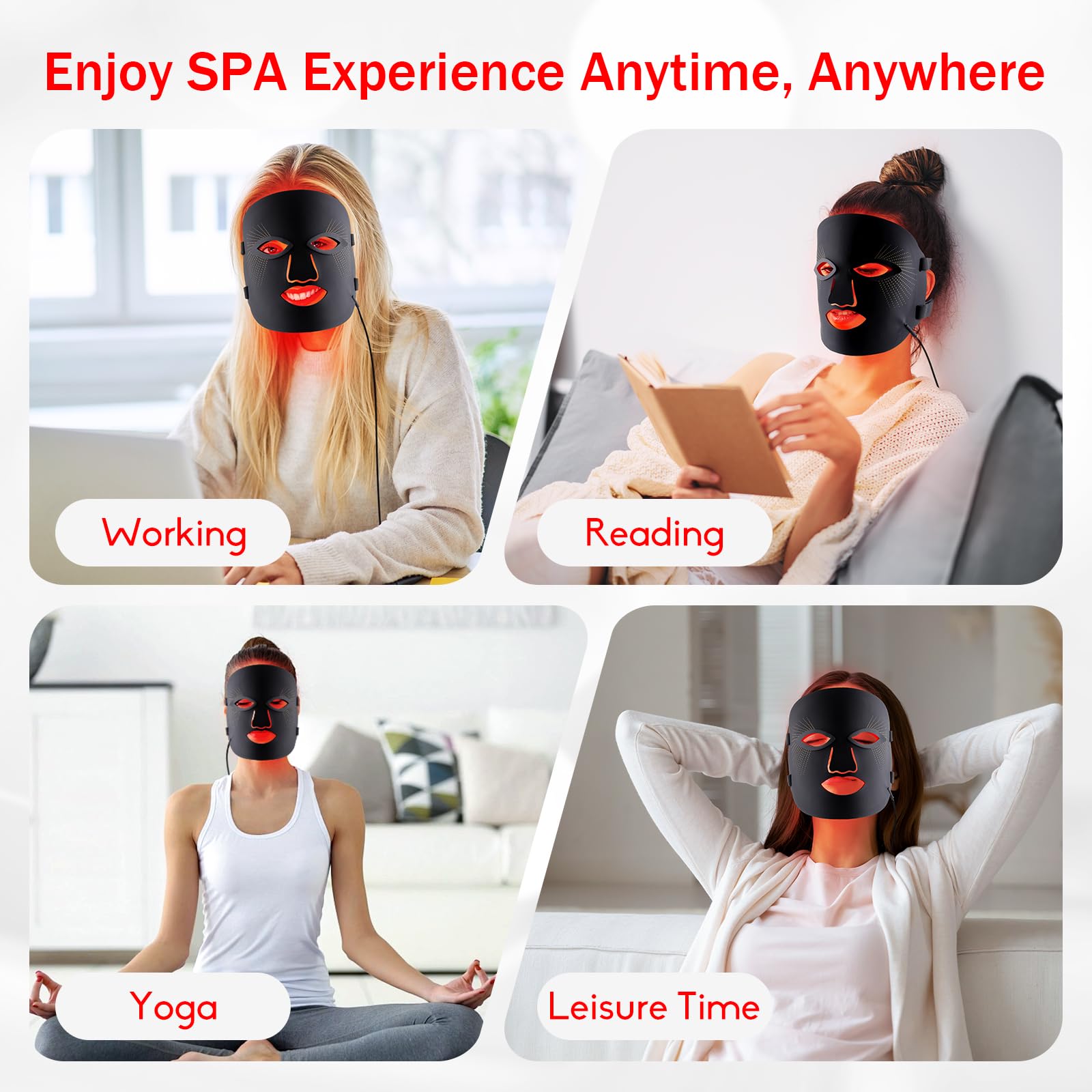 LED Maske Gesicht, 7 Farben Lichttherapie Gesichtsmaske | Rotlichtlampe Maske Gesicht, Gesichtsschönheit, Anti-Aging, Faltenreduzierung, Hautpflege Red Light Therapy Face Mask Schwarz