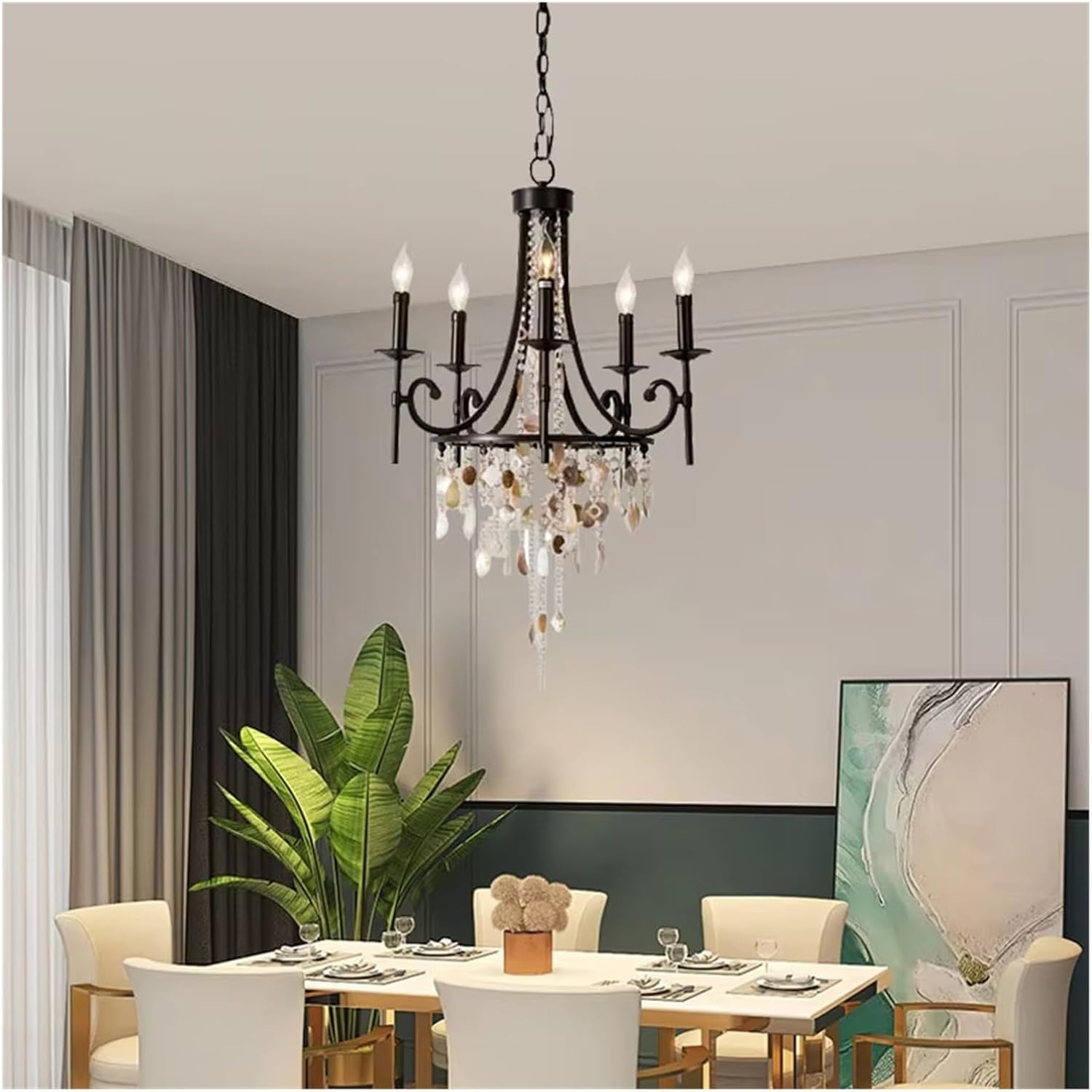 Abinlina Black American Crystal Pendant Lamp - Retro Chandelier For Villa Living Room, Stairs, And Restaurants - 55Cm Diameter, 71Cm Height(,Warm White)
