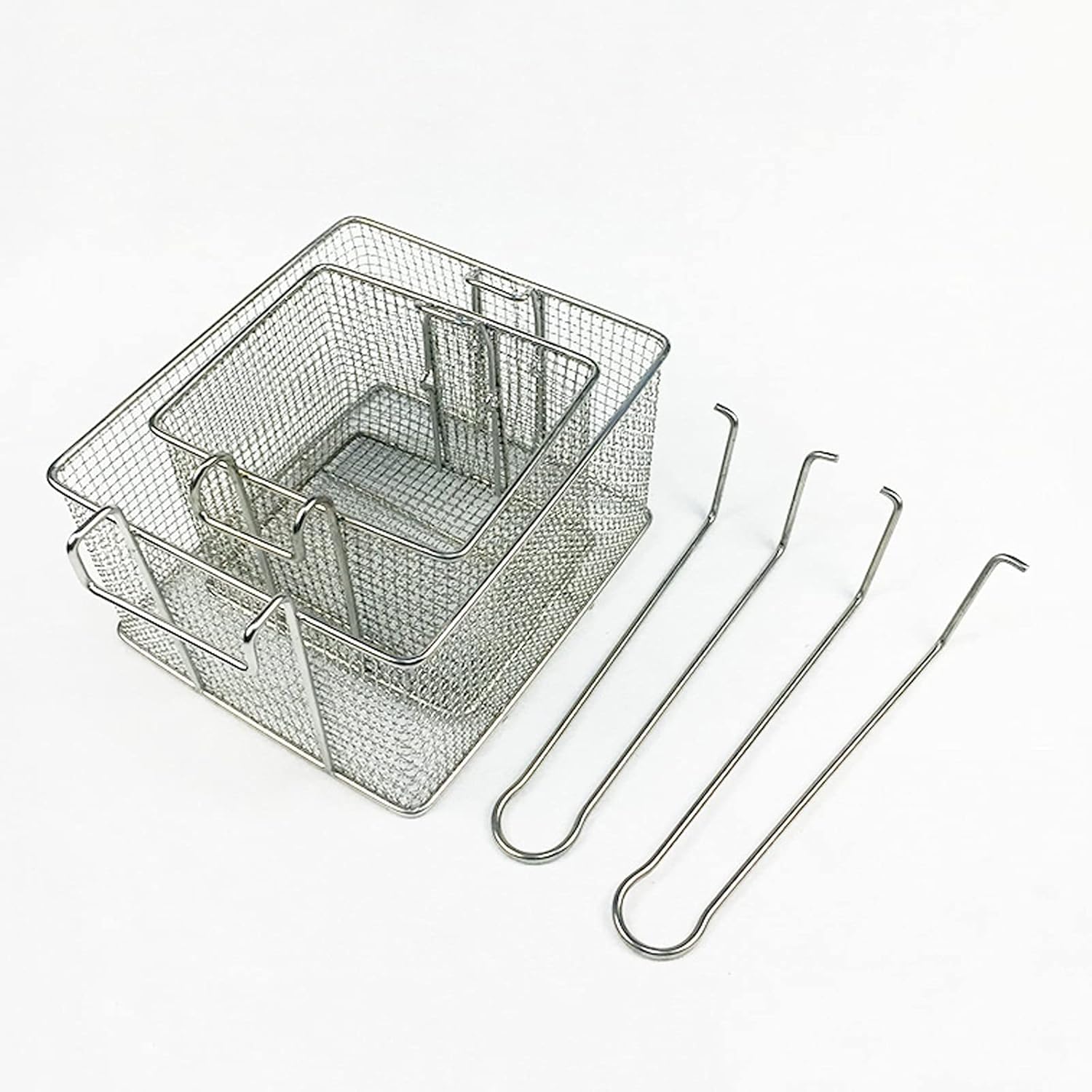 Cestas for freír, cestas for freír for servir patatas fritas, cesta comercial de acero inoxidable for freír, cesta rectangular for patatas fritas, cesta de malla con filtro lineal for patatas fritas,