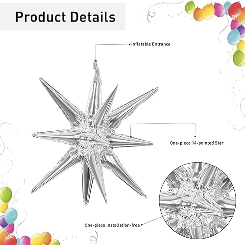 Miniatura 9 de 6 globos de aluminio de estrella negra de una pieza de 14 puntas, globos de Mylar de cono de estrella 4D, globos de Mylar de 22 pulgadas,
