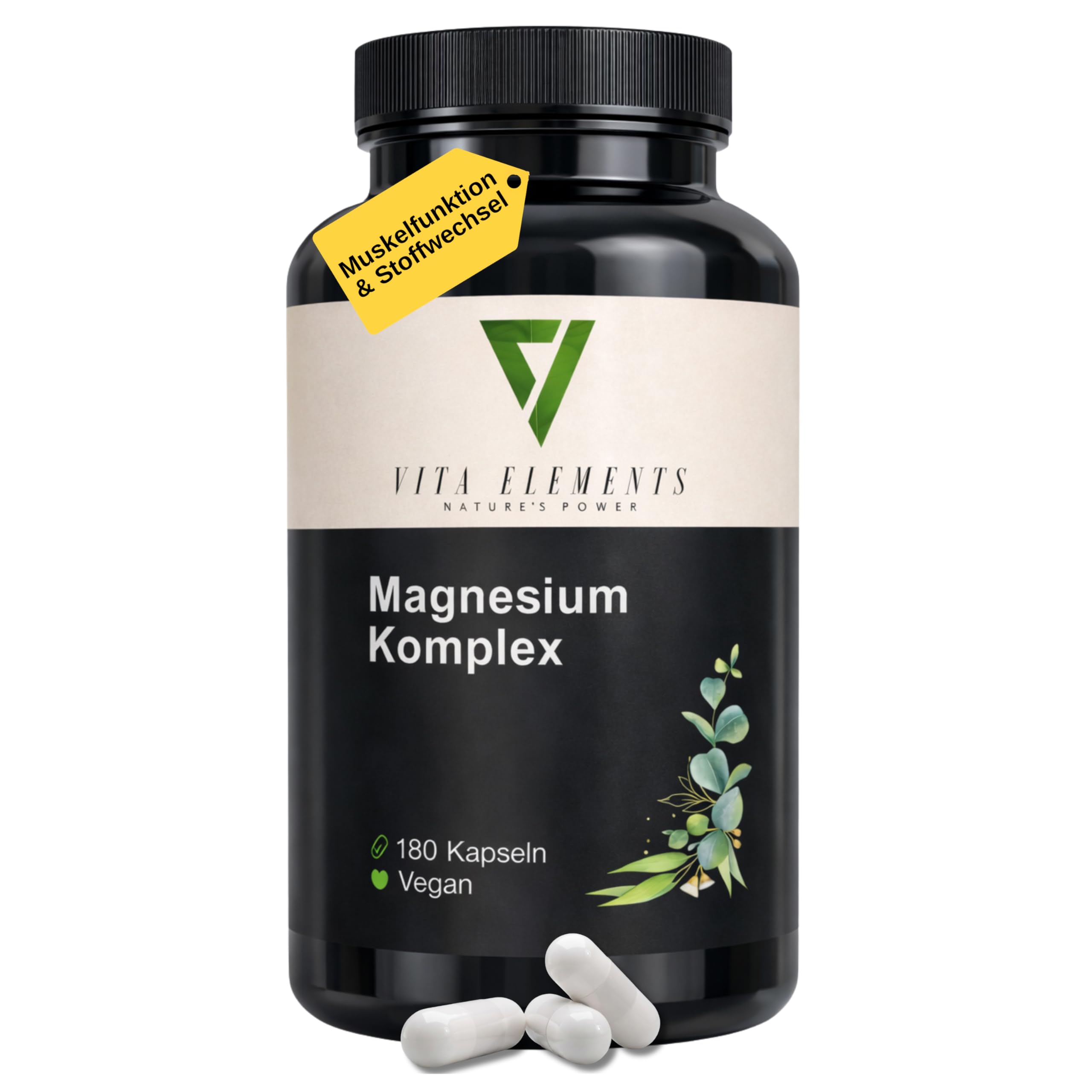 Vita Elements Magnesium Komplex - 400mg Magnesium - 5 Formen: Bisglycinat, Citrat, Malat, Ascorbat, Oxid - 180 Kapseln - 3 Monate Vorrat - Vegan, Hochdosiert