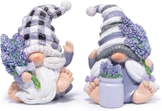 Hodao Spring Lavender Gnomes Set - Handcrafted Zen Home Decor Romantic Garden Figurines for Indoor/Outdoor, Calming Gifts for Women, Grandmothers, and Nature Lovers Spring Purple Figurines Decoration