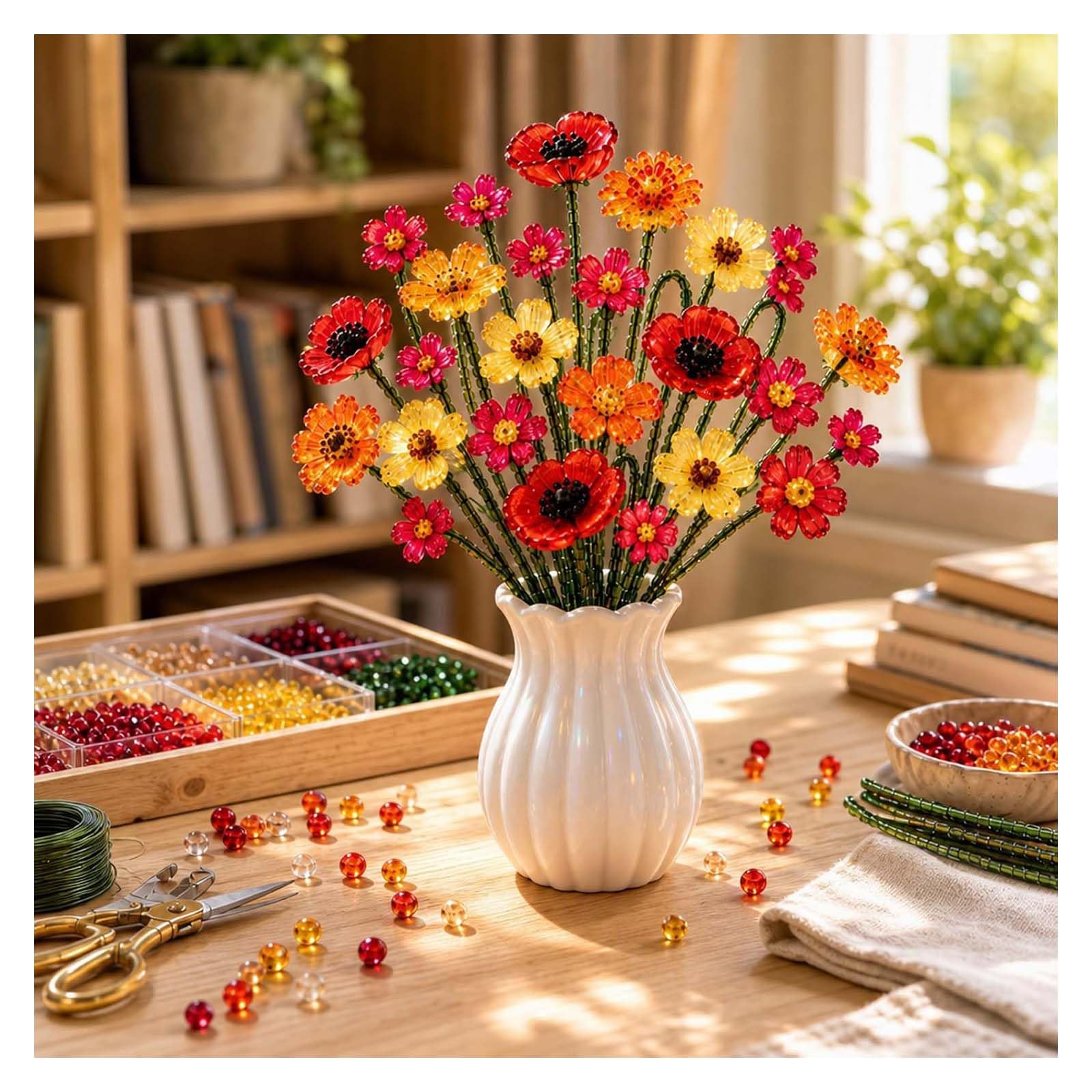 DIY Beaded Wildflower Bouquet Craft Kit,Handmade Crystal Bead Flower