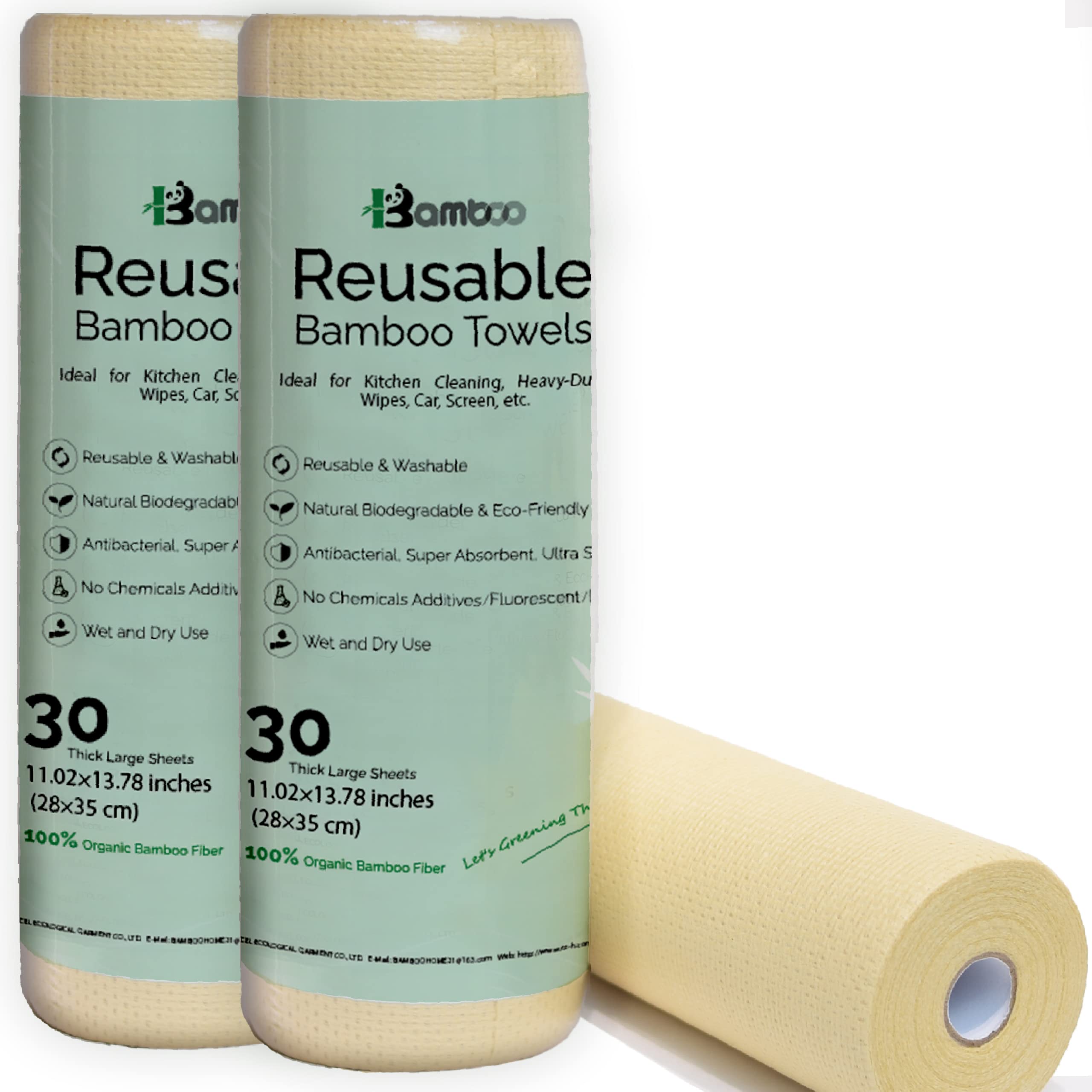 Photo 1 of Bamboo Reusable Paper Towels 60 Sheets Washable Roll Lint Free | Zero Waste | Recyclable | 11"×13" 60 Count (Pack of 2)