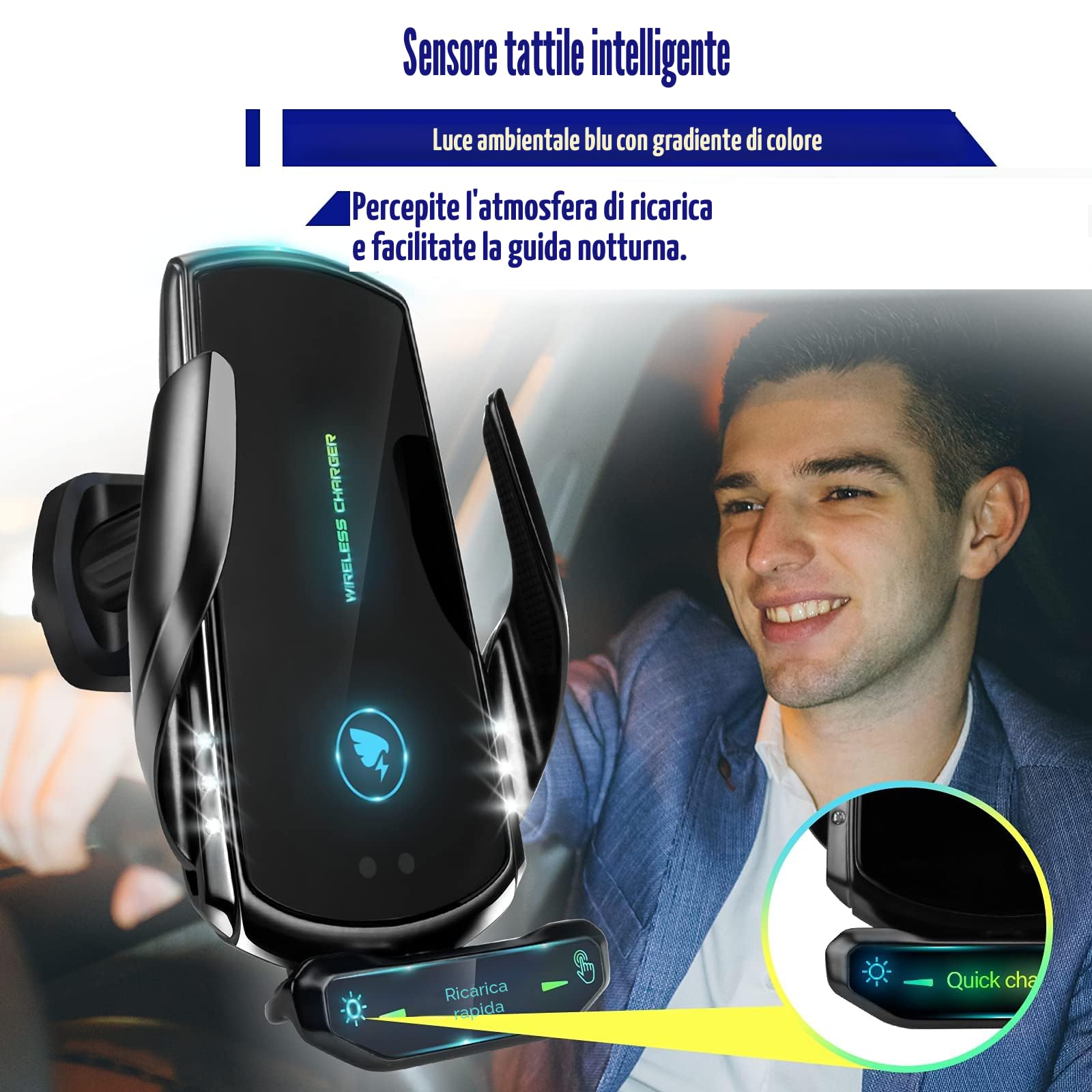 15W Qi Caricatore Wireless Auto,Auto-Bloccaggio Supporto Telefono Auto, Ricarica Wireless Auto per iPhone,Supporto Smartphone per Samsung e Altri…