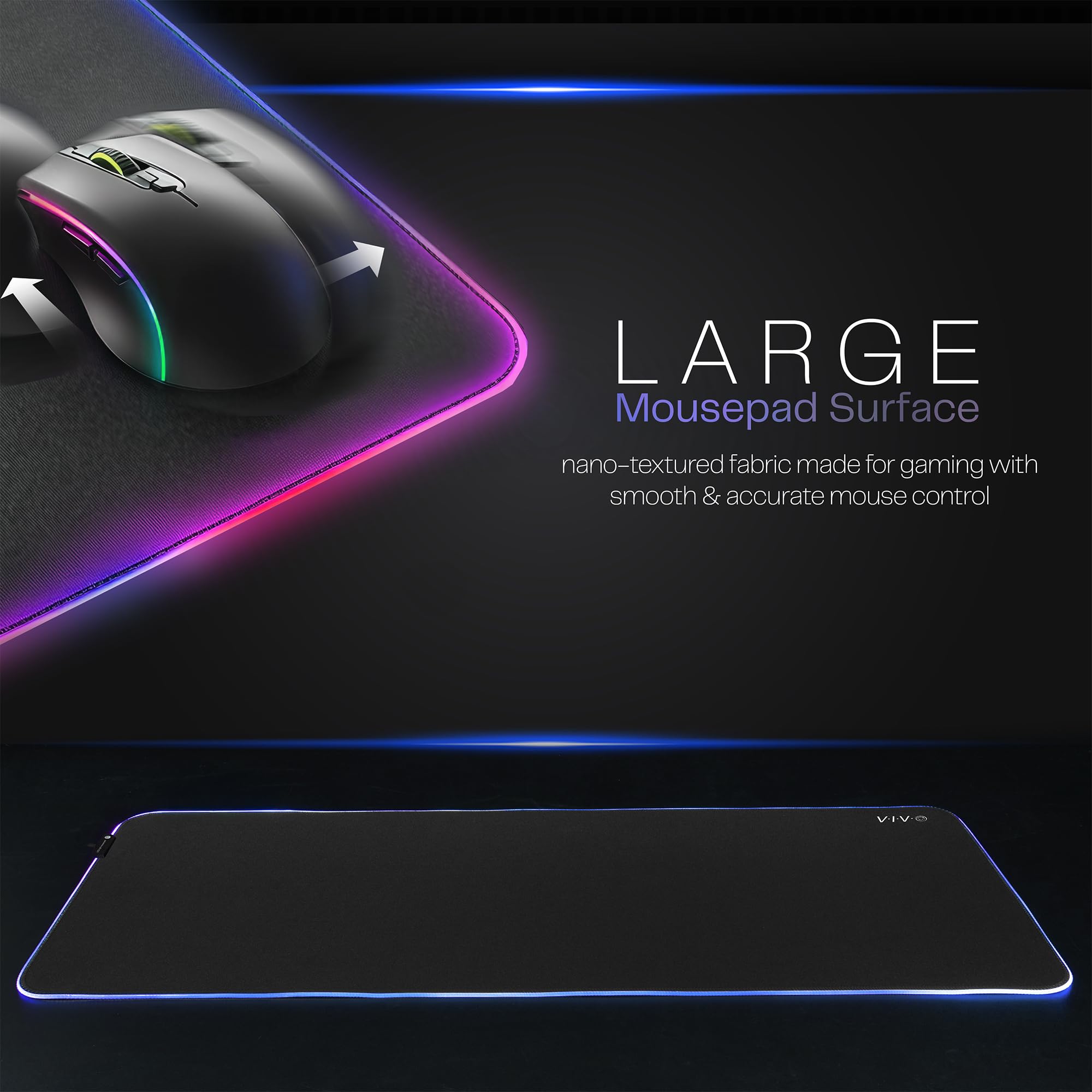 VIVO Alfombrilla de escritorio grande de 60 x 24 pulgadas con iluminación RGB para ambiente de oficina y juegos inmersivos, cubierta de mesa de mouse de gran tamaño, 12 modos de color, base