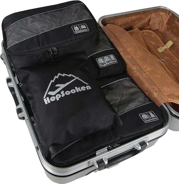 5pc Packing Cubes Set Large Travel Luggage Organizer 4 Cubes 1 Laundry Pouch Bag, Black, L