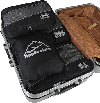 5pc Packing Cubes Set Large Travel Luggage Organizer 4 Cubes 1 Laundry Pouch Bag, Black, L