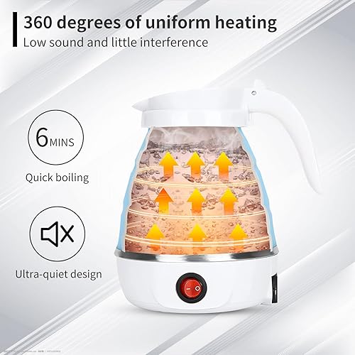 Miniatura 6 de Hervidor de viaje, hervidor eléctrico portátil, hervidor de camping, hervidor plegable de viaje con aislamiento eléctrico de silicona, caldera de