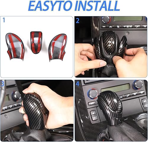 Miniatura 5 de Funda para cabeza de palanca de cambios compatible con Chevy Corvette C6 2005-2013, accesorios de cubierta de freno de mano (patrón de fibra de