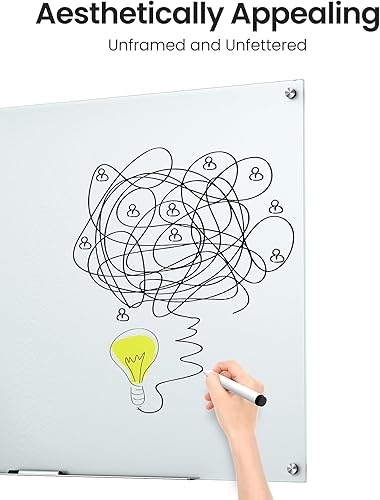 Miniatura 5 de VUSIGN Pizarra magnética de cristal de borrado en seco, 36 x 48 pulgadas, gran tablero de vidrio sin marco para montaje en pared, superficie