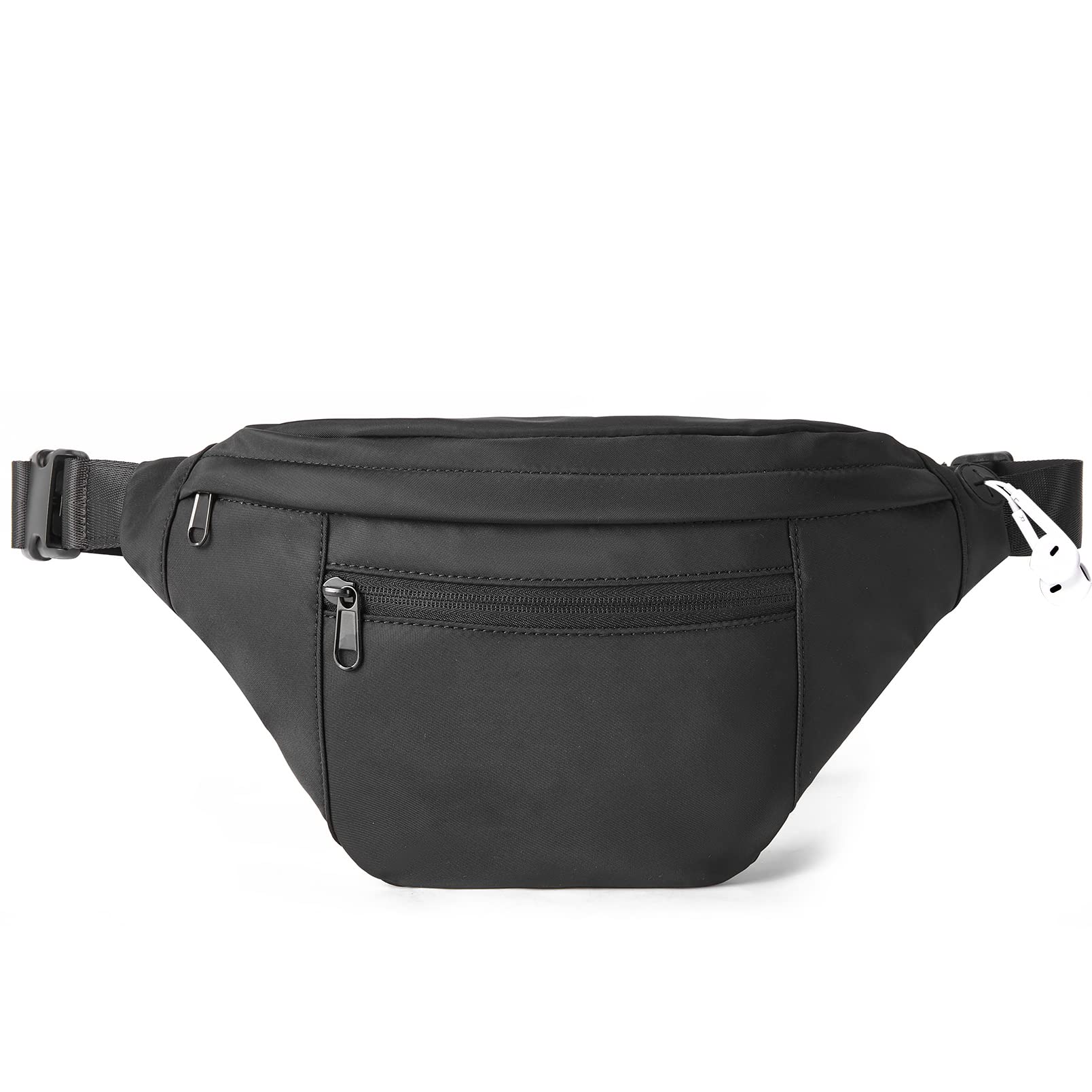 Telena Crossbody Fanny Pack for Women Men Fashion Waist Pack Belt Bag with 4-Zipper Pockets for Hiking Running Travel, Black