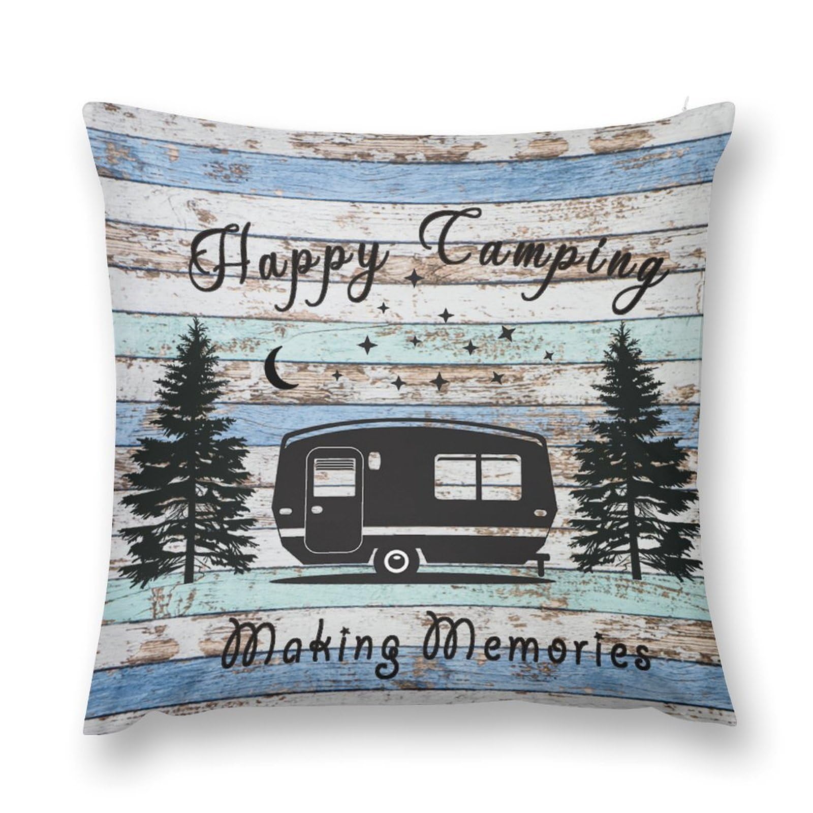 moderw Camper Throw Pillow Cover RV Retro Farmhouse Camping Couch Sofa Pillowcases Travel Trailer Rustic Cabin Country Happy Camp Cushion Case Decoration for Home Bed 18x18inch
