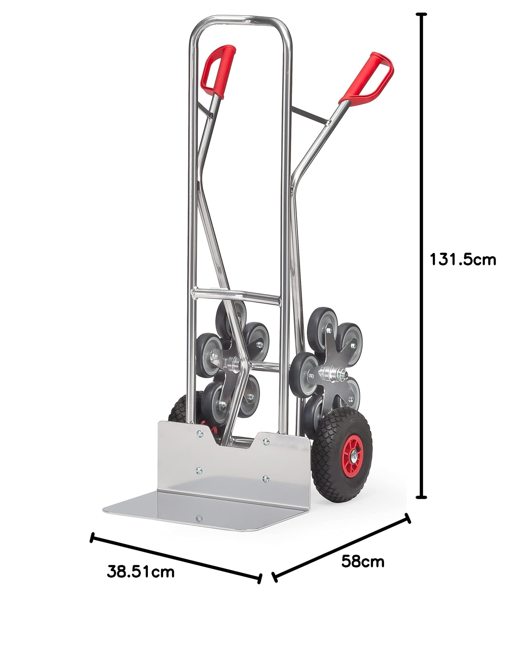 Fetra Alurohr-Treppenkarre, Traglast 200 kg, Schaufel mit Luftbereifung, 2 Fünfarmigen Radsternen, 1 Stück, 1300 x 590 mm, alu, AK1328