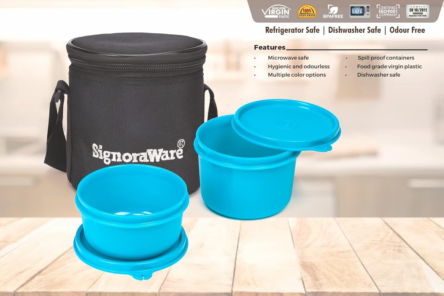 Signoraware Executive Small Lunch Box With Bag, 15Cm T Blue