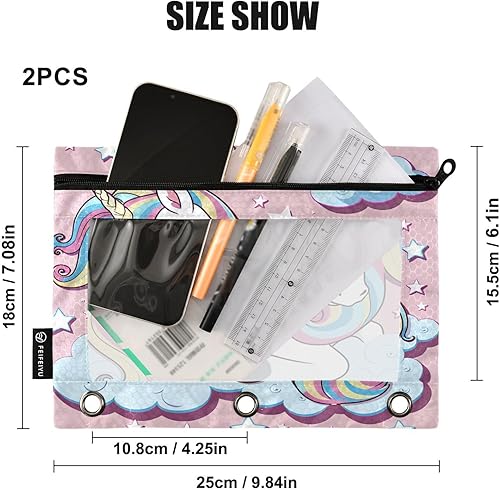 Miniatura 3 de Bonita bolsa para lápices de caballo para carpetas estándar de 3 anillas, bolsa de lápices con cremallera con ventana transparente para oficina de