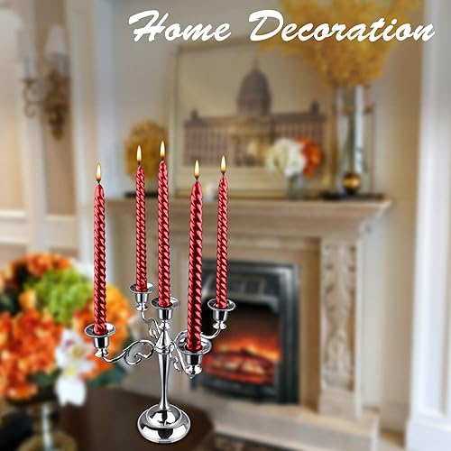 Miniatura 4 de Viscacha Portavelas plateado, candelabros de metal de 5 brazos para velas cónicas (candelabro de 10.6 pulgadas de alto, para velas de pilar de 12-1