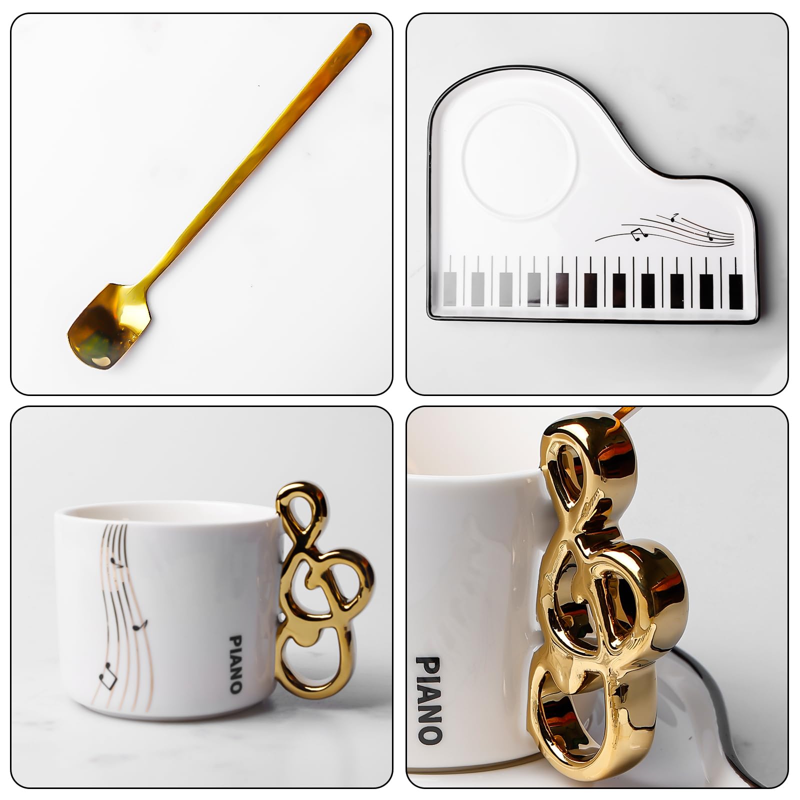 Musical Note Tazza da caffè in ceramica con piattino e cucchiaio: 200 ml per pianoforte creativo, tazza da caffè con nota musicale, tazza da tè stampata, tazza da caffè per amore della musica, regalo