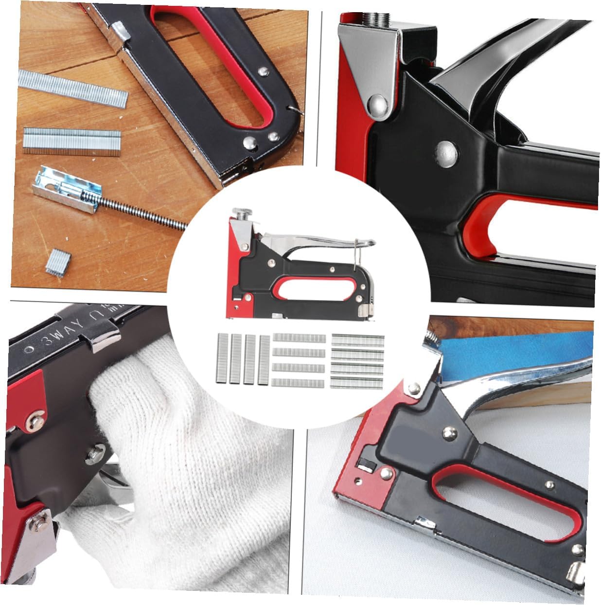 Heavy Duty Multi-Function Handheld Staple Gun U Shape Nail Device with 3 Boxes Nails for Woodworking Furniture Repair and Home DIY