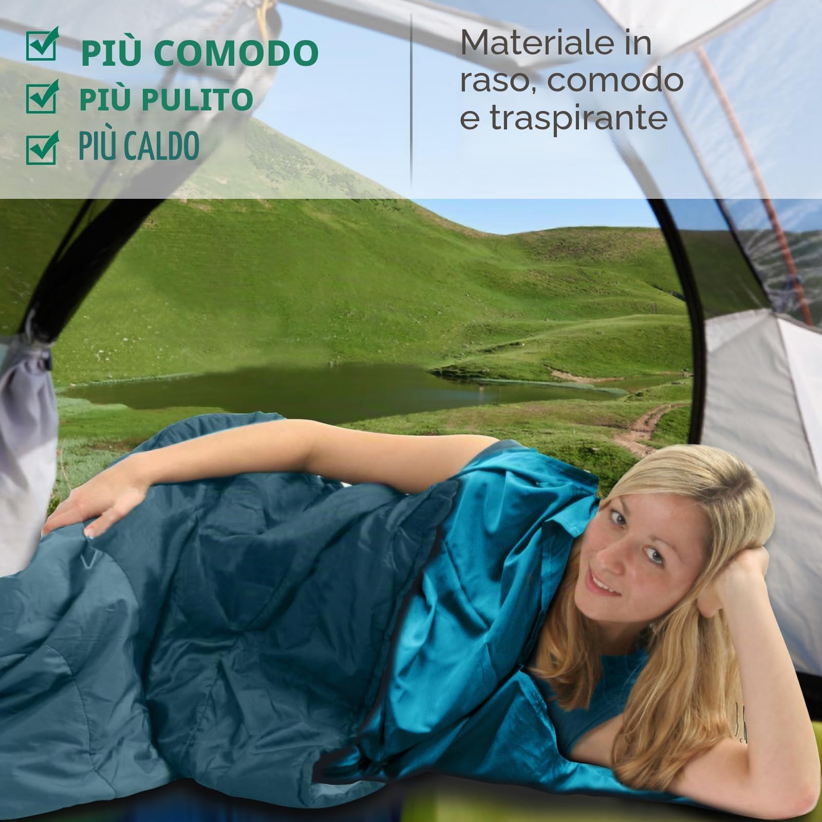 Sacco a pelo ultraleggero in raso, 220g/280g sacco a pelo estivo con fodera e cerniera a doppio cursore, sacchi a pelo da viaggio ideale per ostelli e backpacking, accessori per l'escursionismo