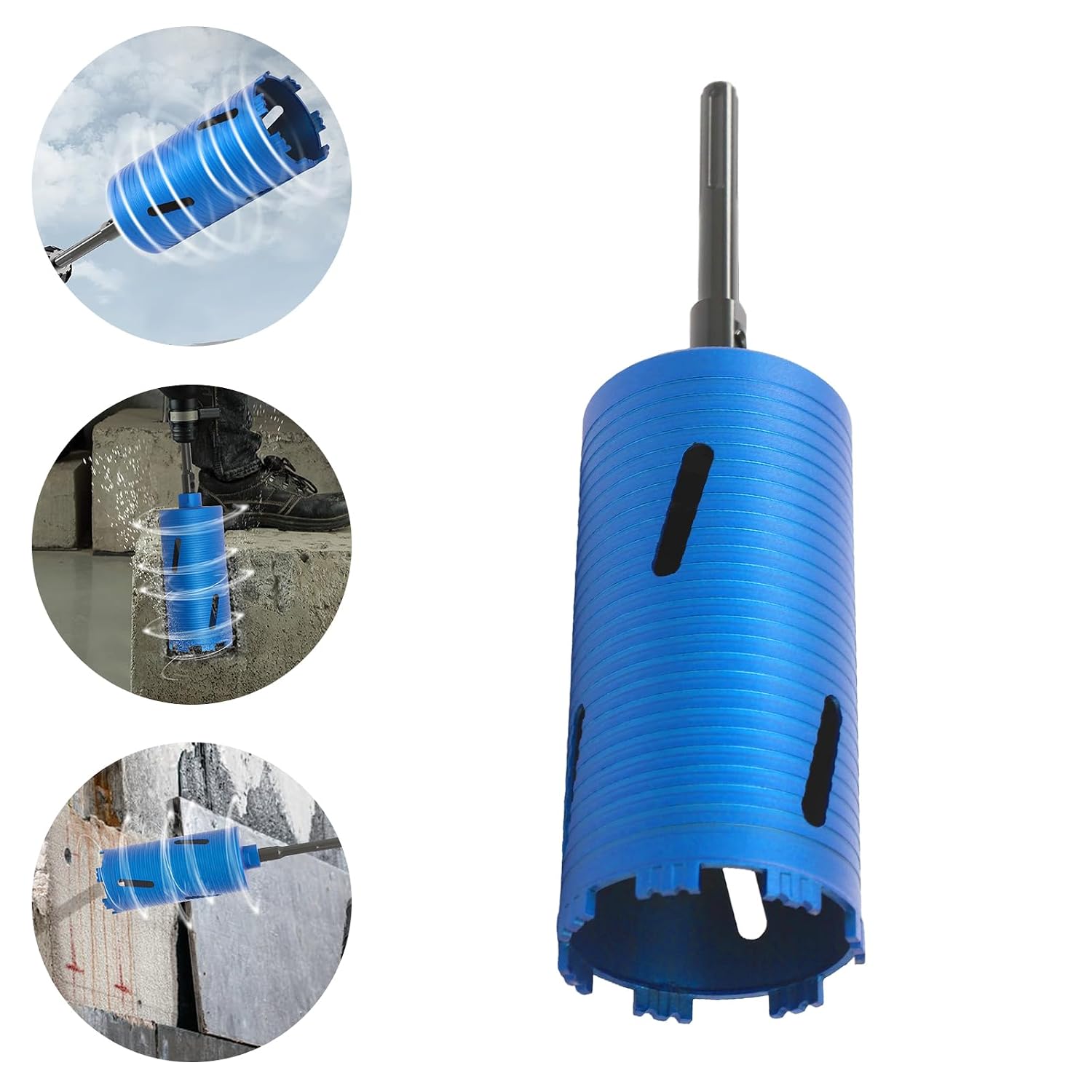 5/8 Inch (127.5mm) Blue Core Drill Bit with 3 Adapters for Concrete Walls, Brick, Stone, Heavy Duty Diamond Drill Bit for Hammer Drill, Electrical Hammers