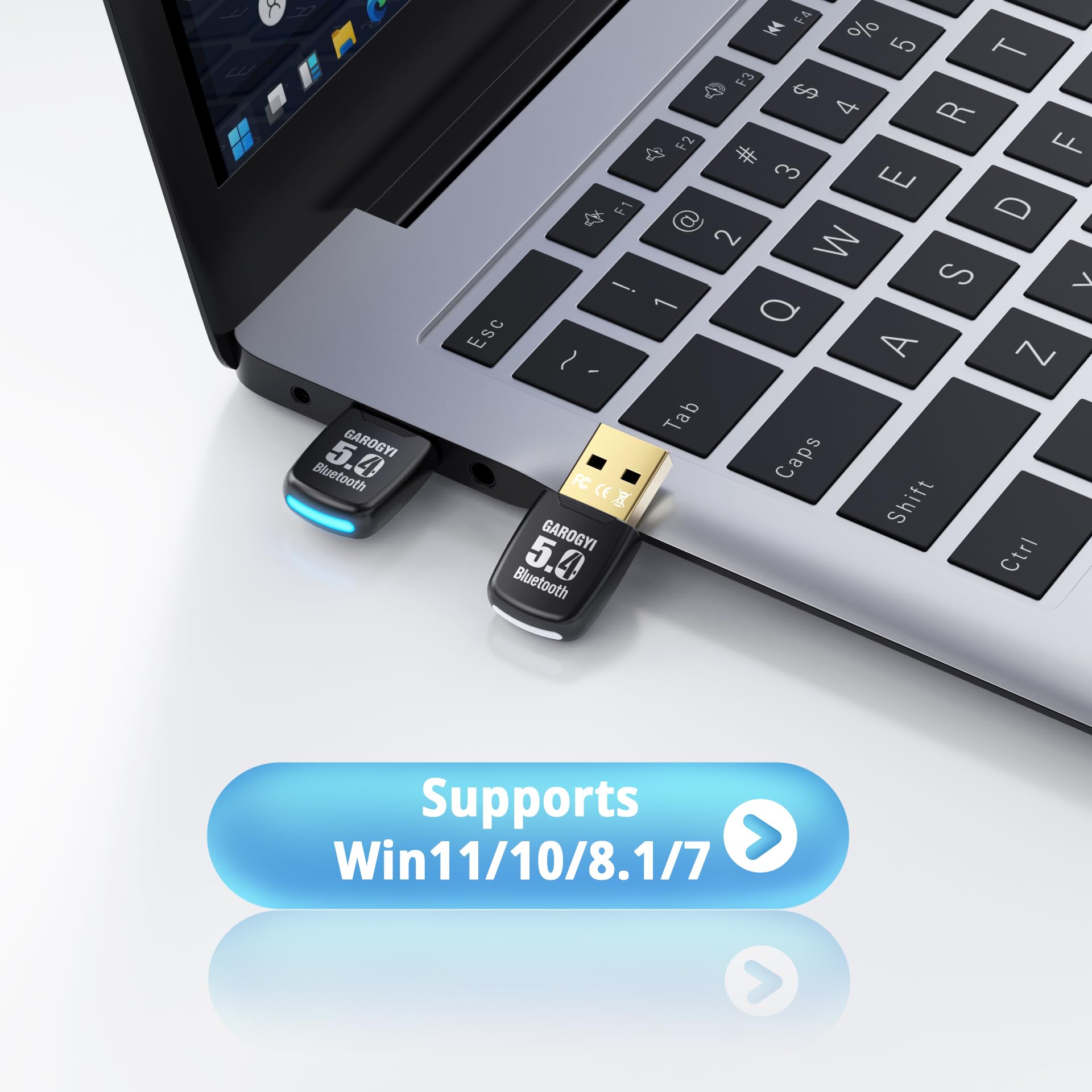 GAROGYI USB Bluetooth 5.4 Adapter for PC - Plug & Play on Windows 11/10 - Mini 5.4+EDR Dongle for PC, Laptop, Keyboard,Mouse,Headsets,Speakers,Receiver&Transmitter,Compatible with Windows 11/10/8.1/7