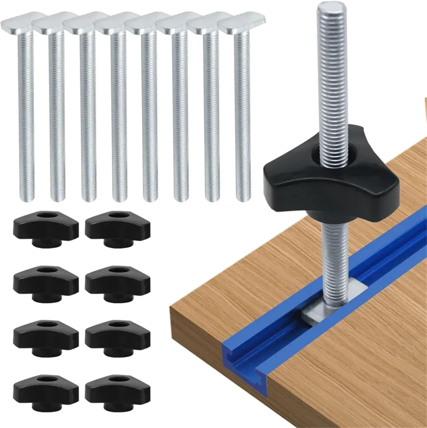 T Bolts for T Track T Bolt Knob Kit - Miter Track Sliding Nuts, T-Slider T Slot Set, Includes T Screws and Plastic Knobs(8 Pack)