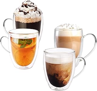 Double Walled Glass Coffee Mugs Set of 4