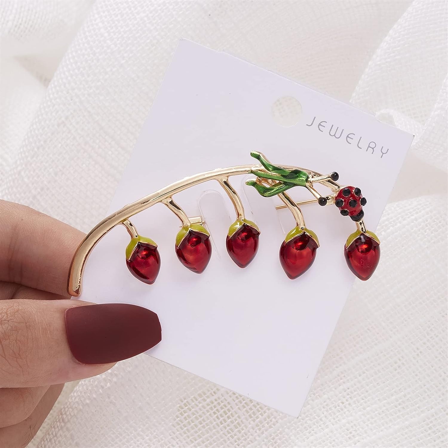 Broche for Mujer, broches Broches de Escarabajo Mariquita Mariquita en Rama Flor Blanca Rosa Hojas Alfileres Esmalte Planta Broche Joyería for Mujer broches for Mujer
